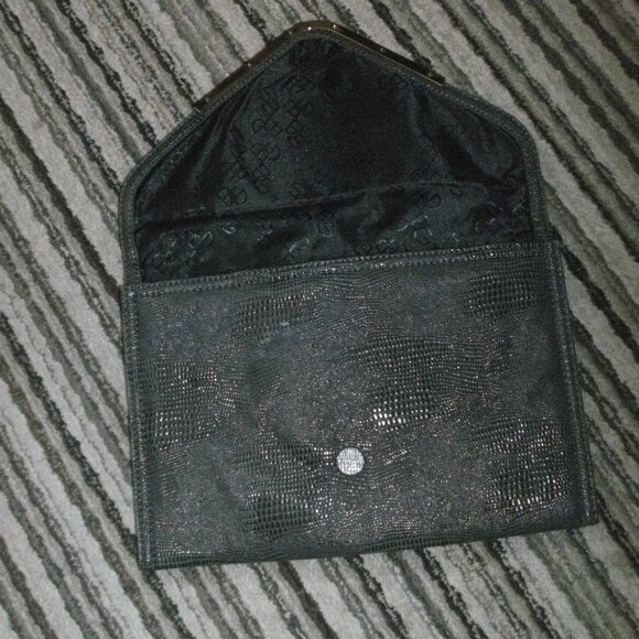 Gunmetal Gray Faux Crocodile Clutch Envelope Purse Gold Metal Magnetic Closure - Picture 2 of 2